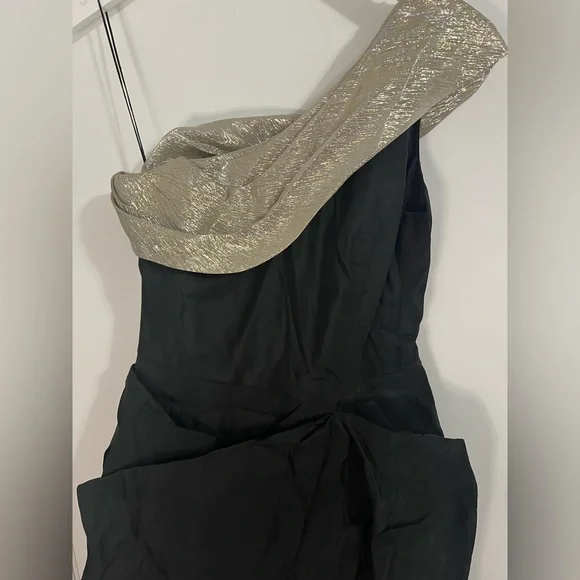 Oscar de la Renta Black Gold/Silver One Shoulder Dress Formal Evening New Years - Picture 6 of 12